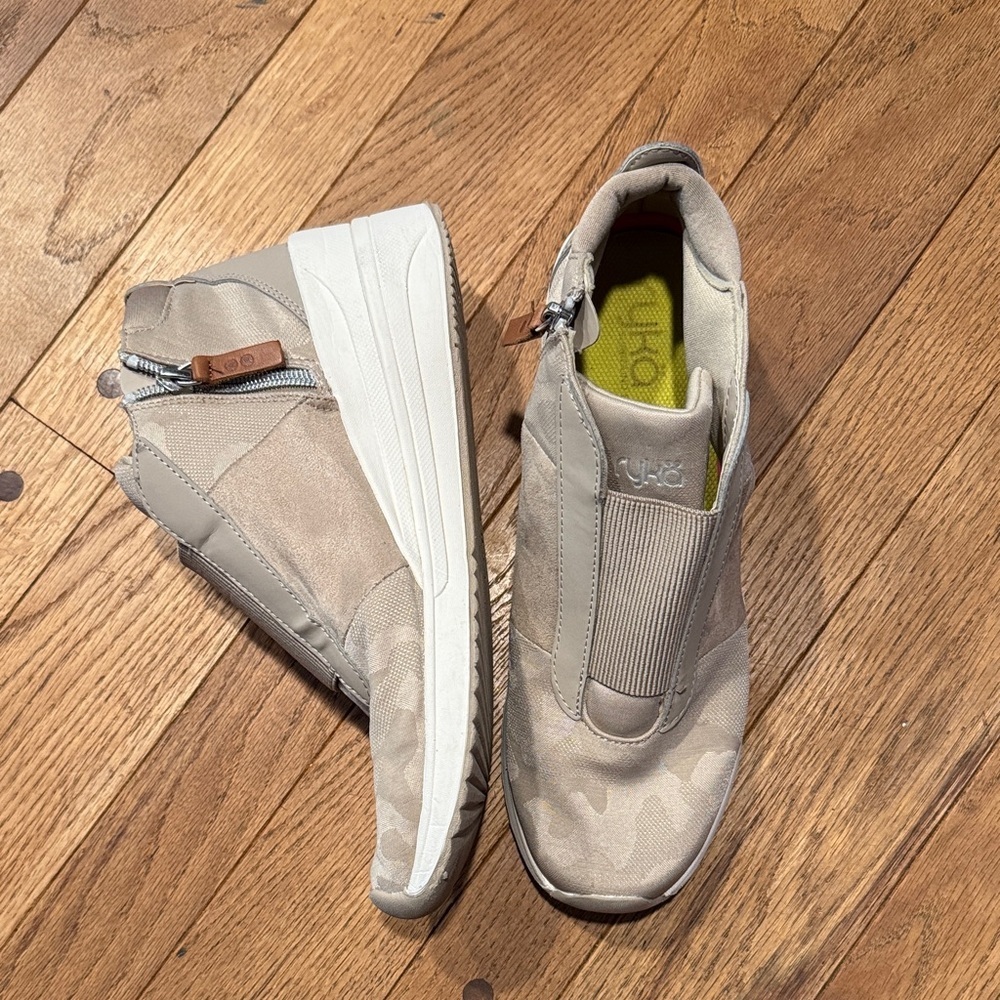 Ryka Women's Beige Subtle Camo Slip-On Sneakers